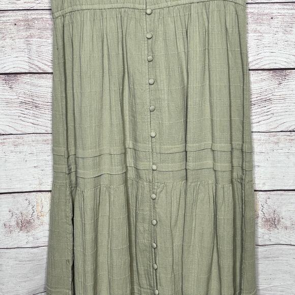 Lucky Brand Sage Green Cotton Gauze Tiered Midi Button Down Boho Dress Size XS - Picture 7 of 14